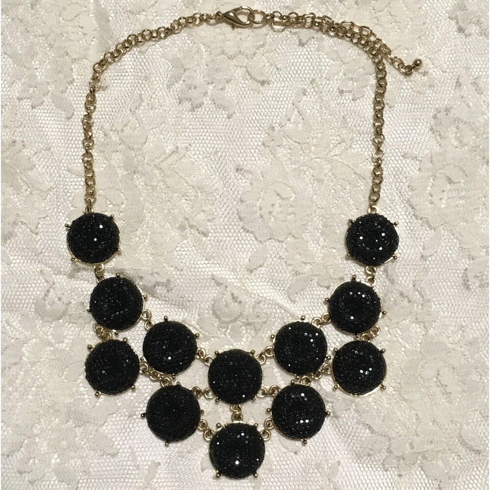 Vintage Black Druzy Chain Necklace Boho Chic Statement Piece